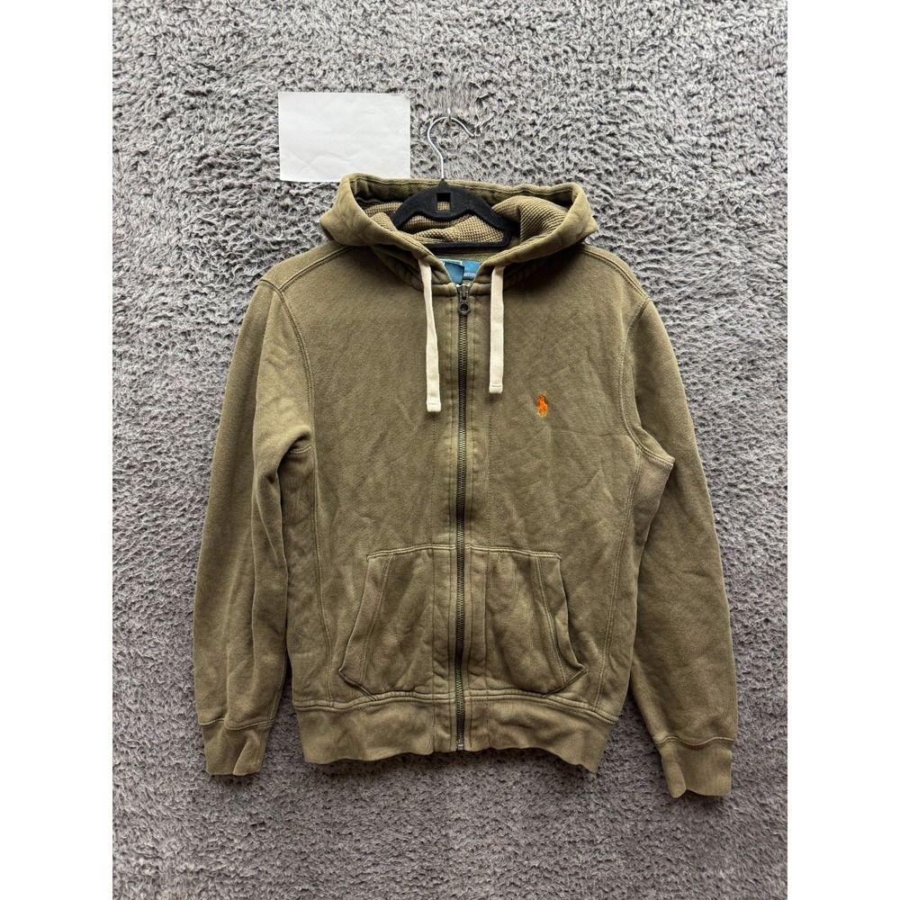 Polo Ralph Lauren Waffle Knit Fleece Full Zip Hoodie Olive Green Mens Size S